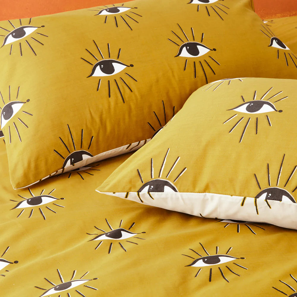 Furn Theia Abstract Eye Duvet Cover Set Ochre yellow Bedding Set
