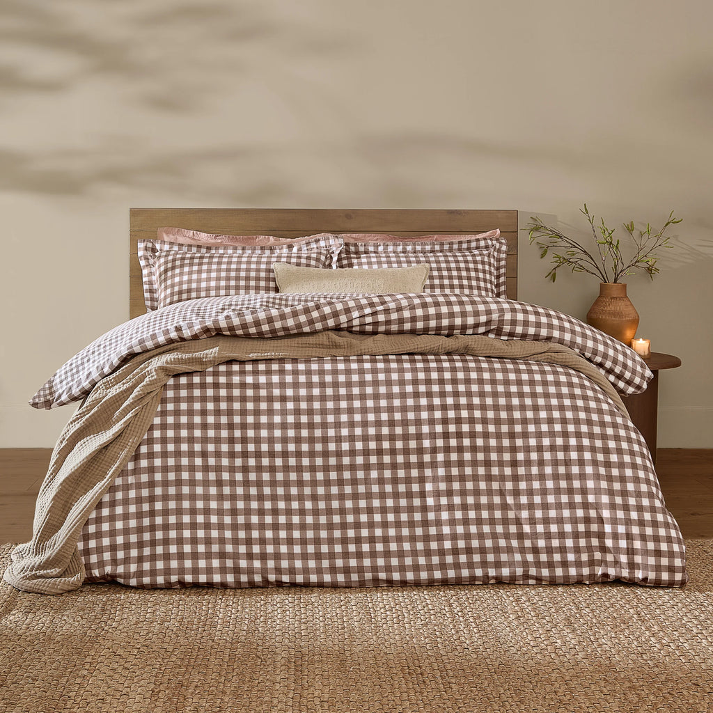 Yard Barton Gingham Check Duvet Cover Set Chocolate