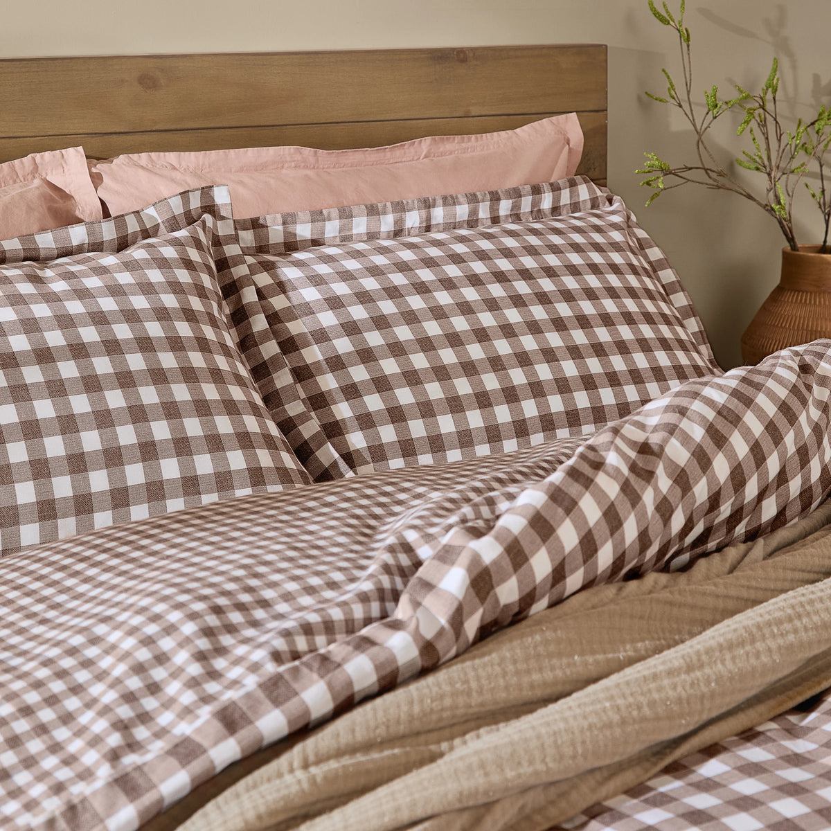 Yard Barton Gingham Check Duvet Cover Set Chocolate