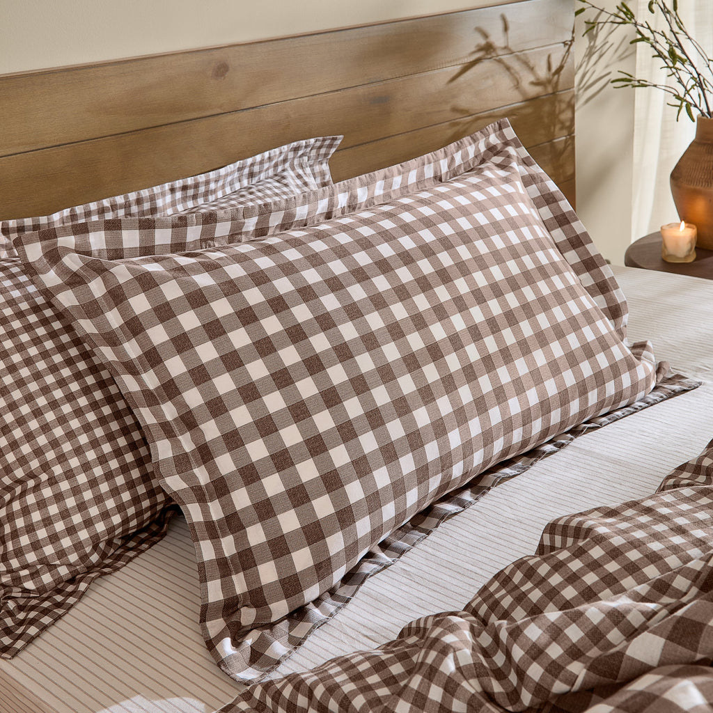 Yard Barton Gingham Check Duvet Cover Set Chocolate