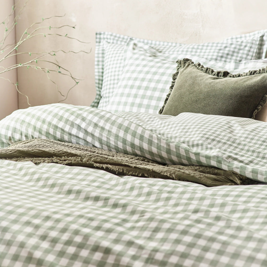 Yard Barton Gingham Check Duvet Cover Set Forest