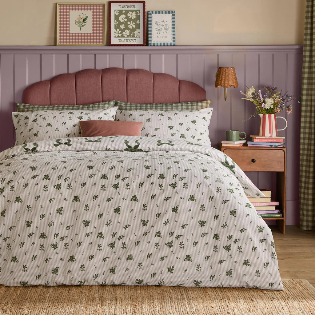 Furn Belle Stripe Reversible Duvet Cover Set Evergreen