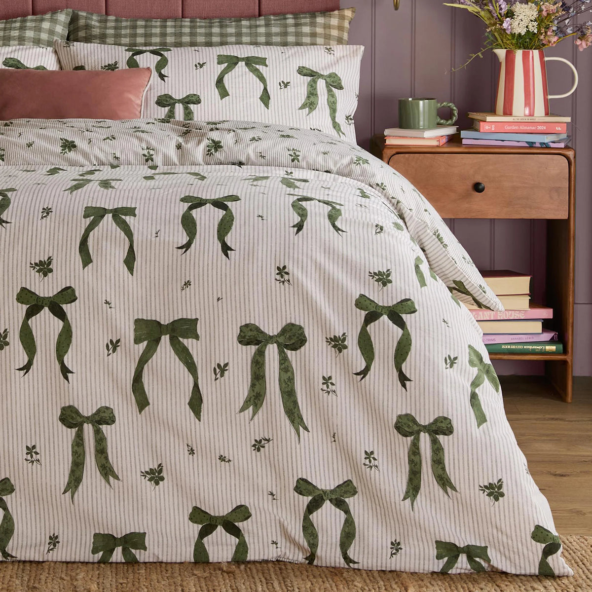 Furn Belle Stripe Reversible Duvet Cover Set Evergreen