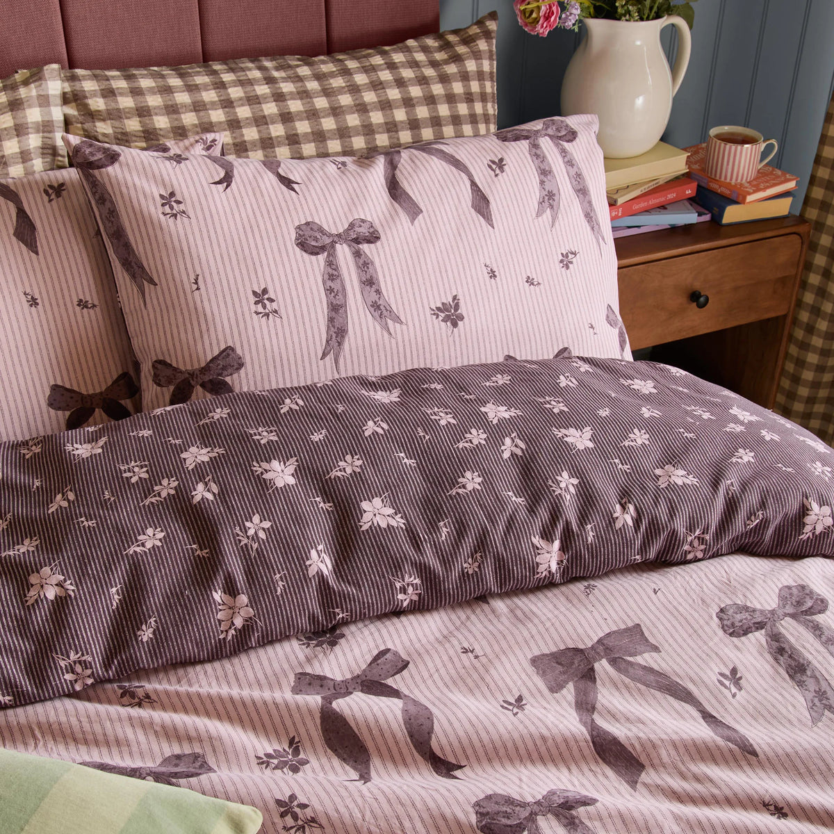 Furn Belle Stripe Reversible Duvet Cover Set Rosewood
