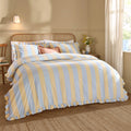 Wylder Birdie Stripe Ruffle Duvet Cover Set Lemon and blue