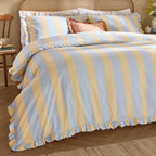 Wylder Birdie Stripe Ruffle Duvet Cover Set Lemon and blue