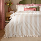 Wylder Birdie Stripe Ruffle Duvet Cover Set Oat and Milk