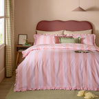 Wylder Birdie Stripe Ruffle Duvet Cover Set Pink