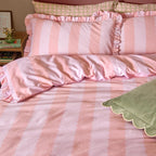 Wylder Birdie Stripe Ruffle Duvet Cover Set Pink