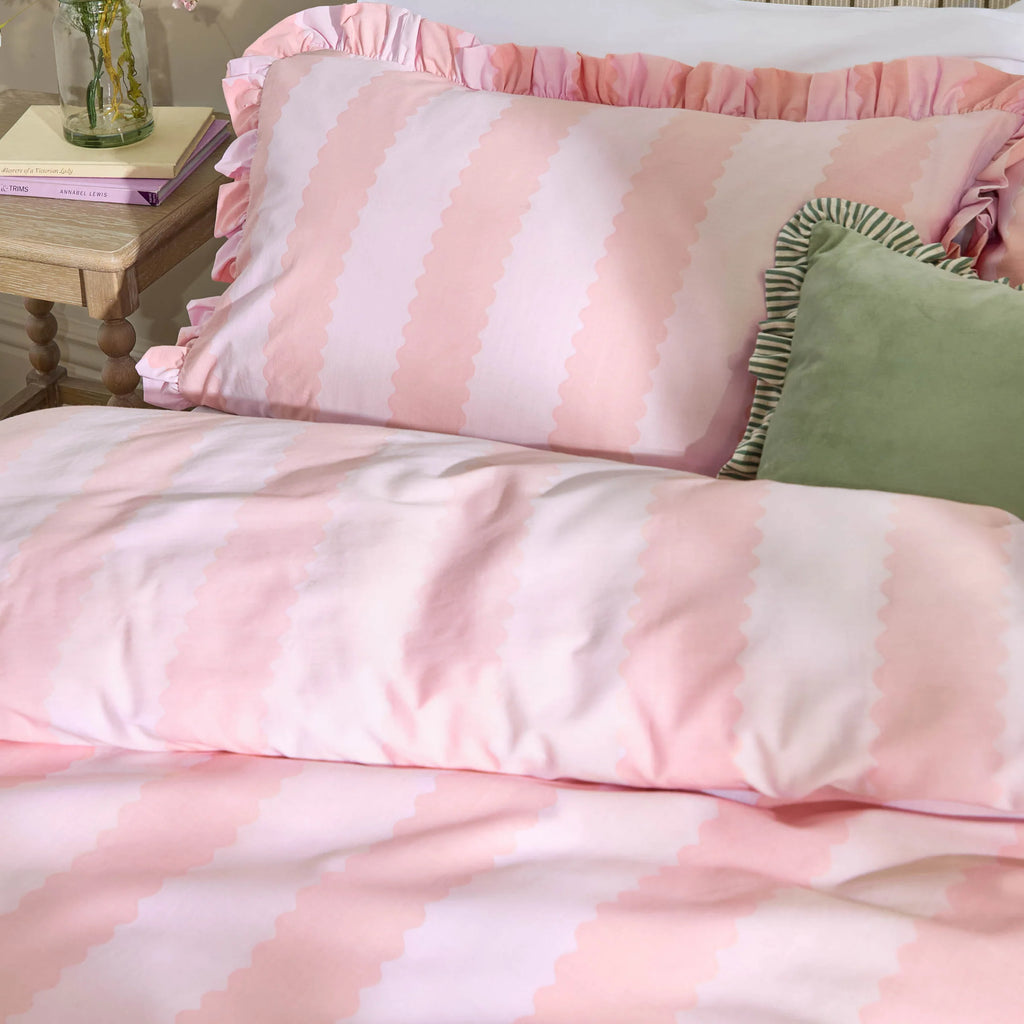 Wylder Birdie Stripe Ruffle Duvet Cover Set Pink
