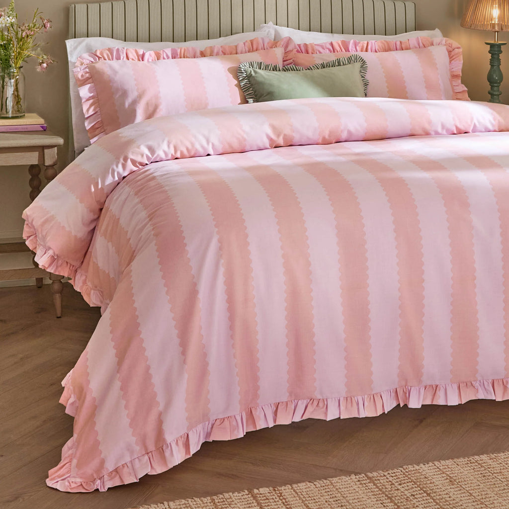 Wylder Birdie Stripe Ruffle Duvet Cover Set Pink