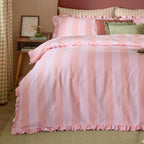 Wylder Birdie Stripe Ruffle Duvet Cover Set Pink
