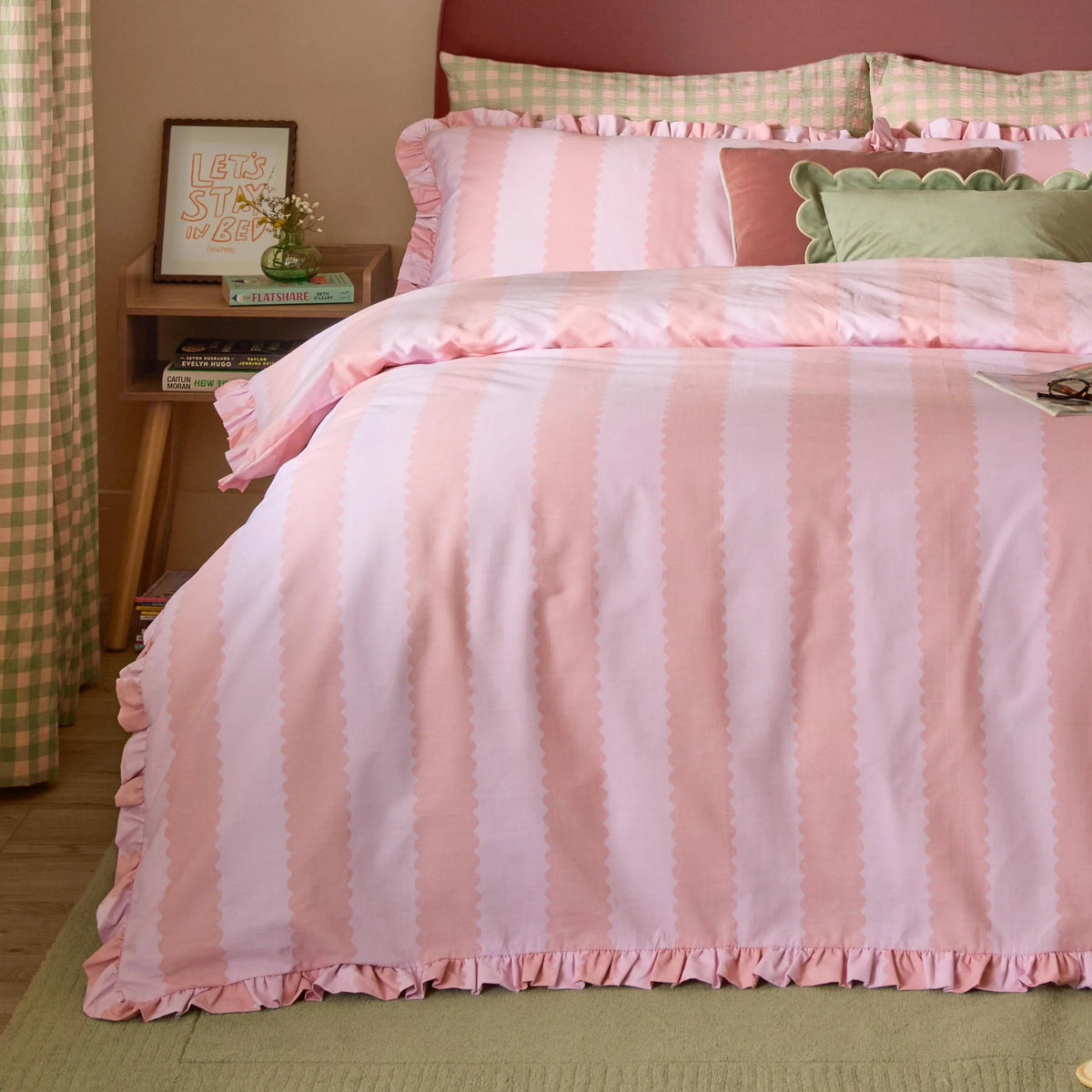 Wylder Birdie Stripe Ruffle Duvet Cover Set Pink