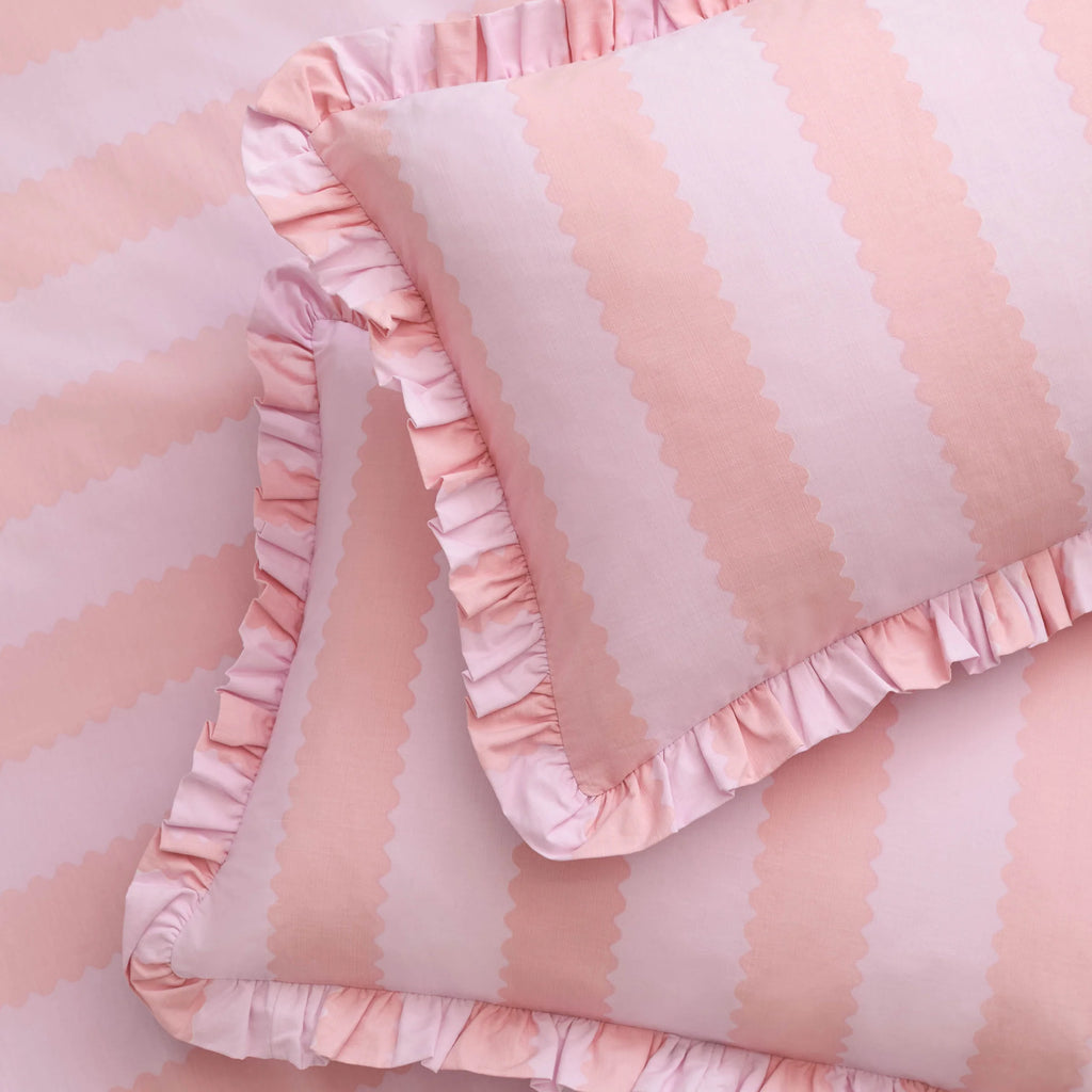 Wylder Birdie Stripe Ruffle Duvet Cover Set Pink