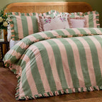 Wylder Birdie Stripe Ruffle Duvet Cover Set Pink/Green