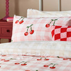 Heya Home Cherry Gingham Printed Duvet Cover Set Pink
