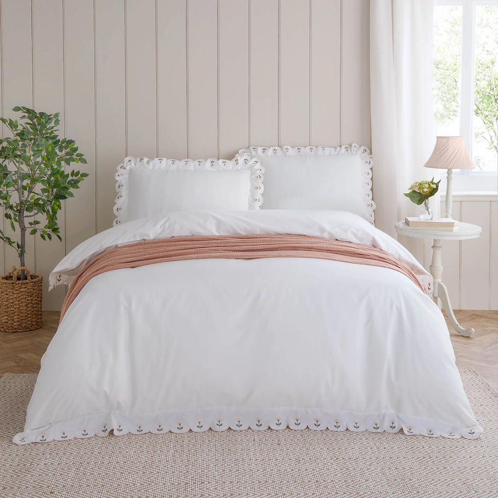 Wylder Nature Florrie Embroidered Cotton Duvet Cover Set Peach