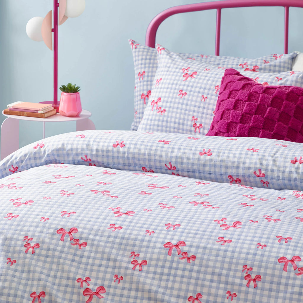 Heya Home Gingham Bows Printed Duvet Cover Set Blue