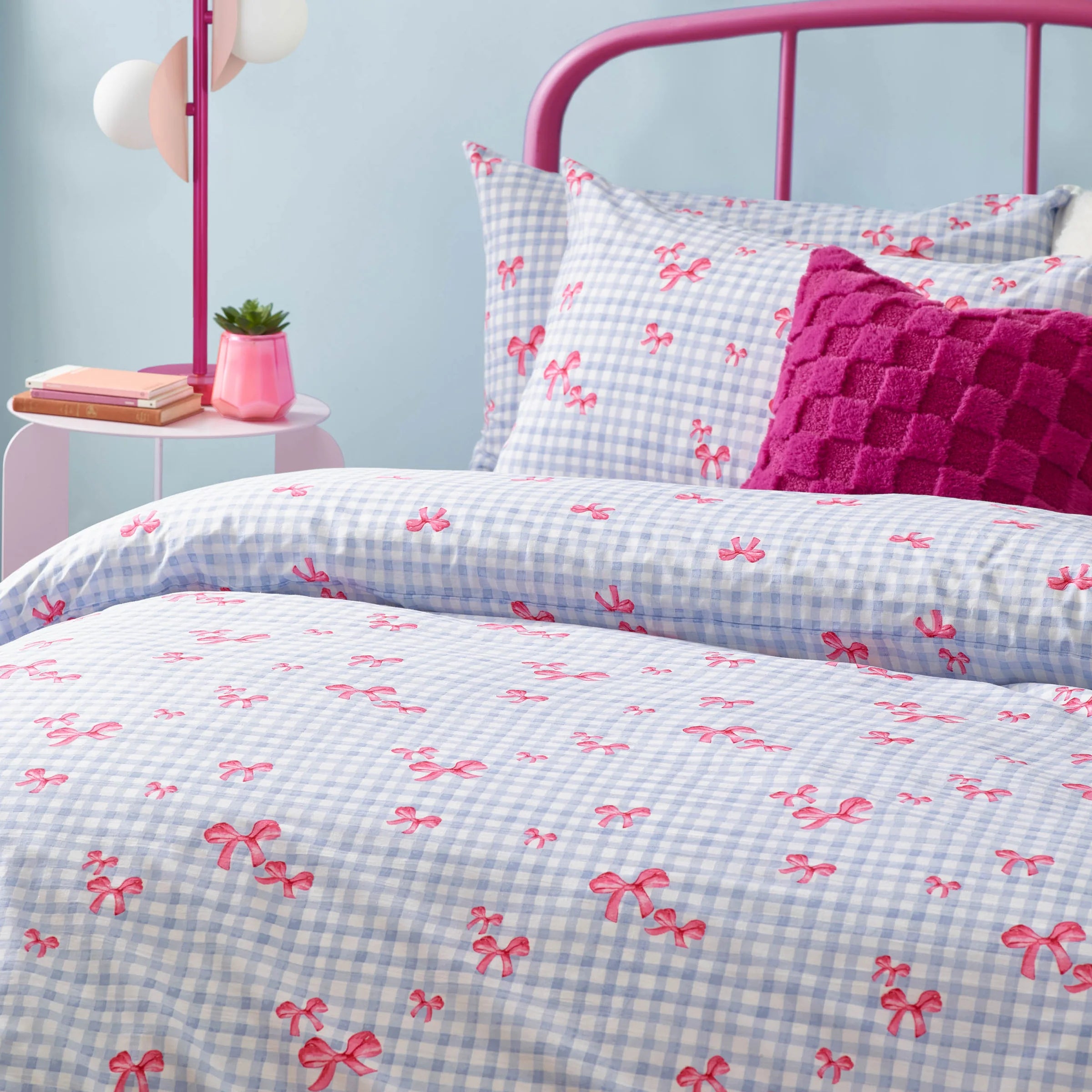 Heya Home Gingham Bows Printed Duvet Cover Set Blue