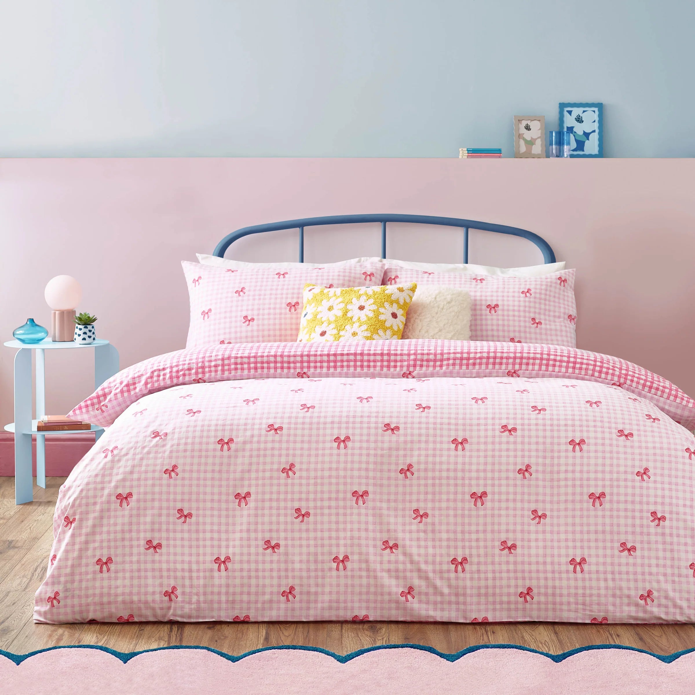 Heya Home Gingham Bows Printed Duvet Cover Set Pink