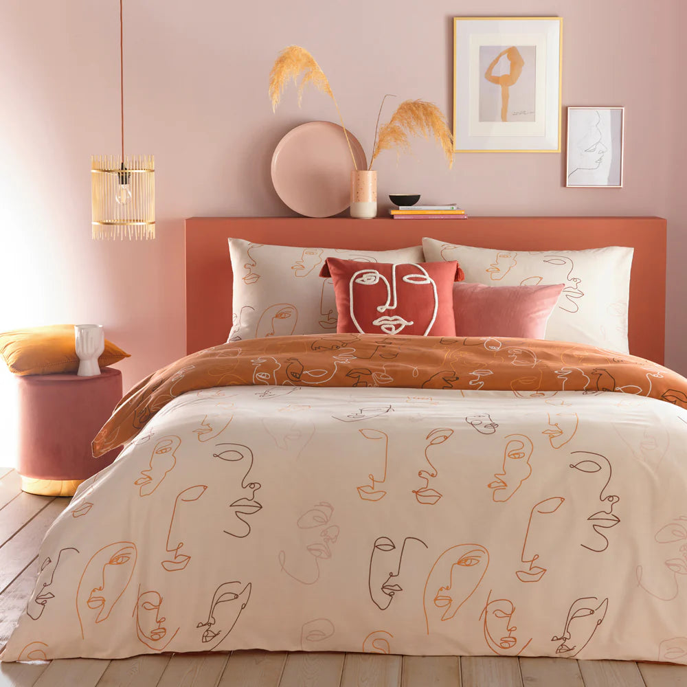 Furn Kindred Abstract Faces Duvet Cover Set Apricot Bedding Set
