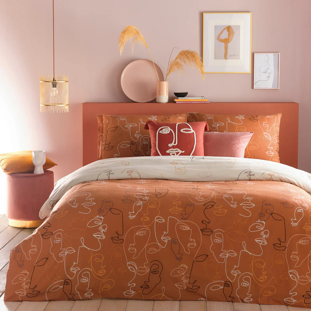 Furn Kindred Abstract Faces Duvet Cover Set Apricot Bedding Set