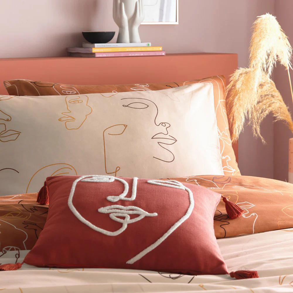 Furn Kindred Abstract Faces Duvet Cover Set Apricot Bedding Set