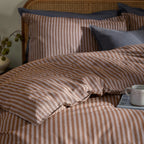 Yard Marlow Stripe 100% Cotton Duvet Cover Set Cocoa/Vintage Blue