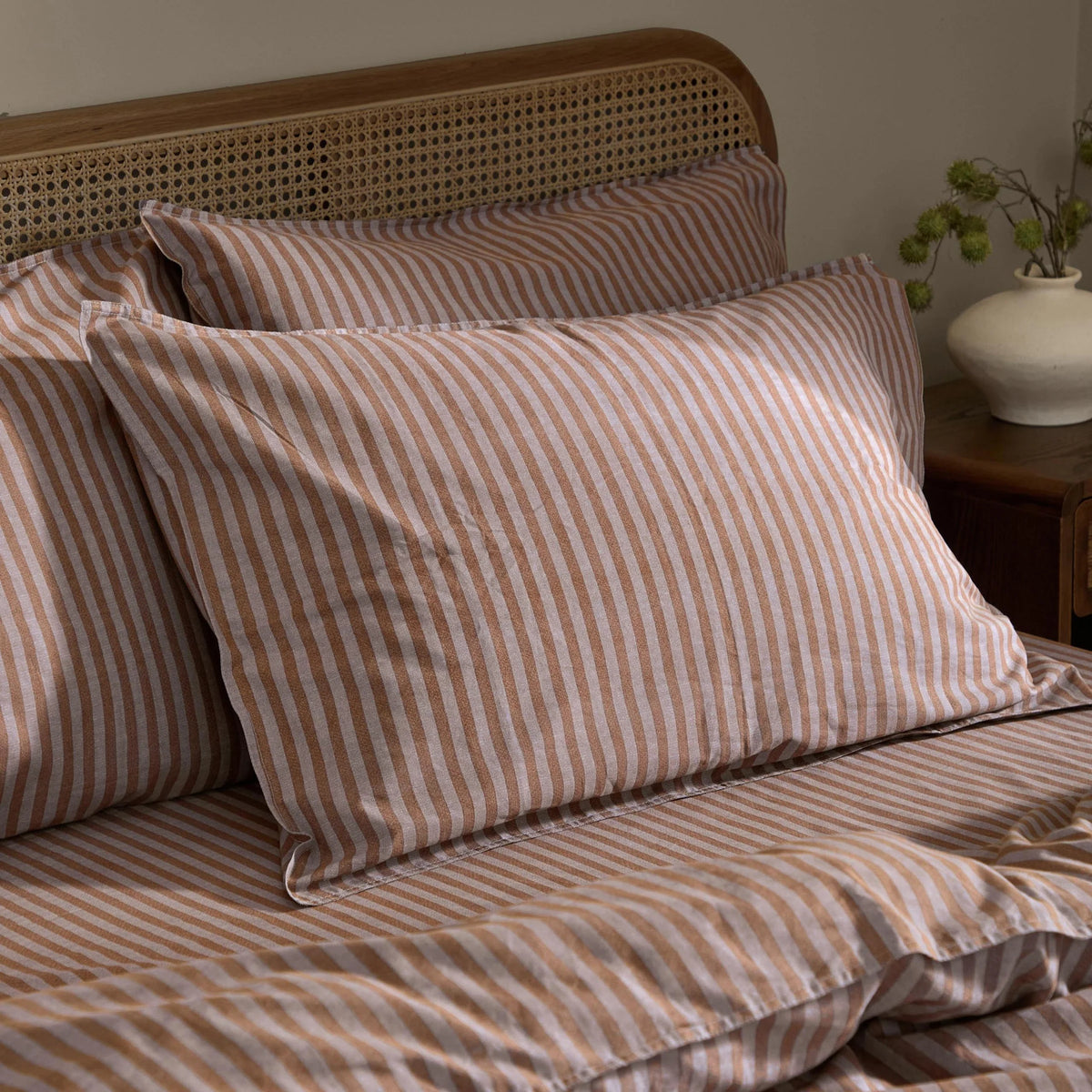 Yard Marlow Stripe 100% Cotton Duvet Cover Set Cocoa/Vintage Blue