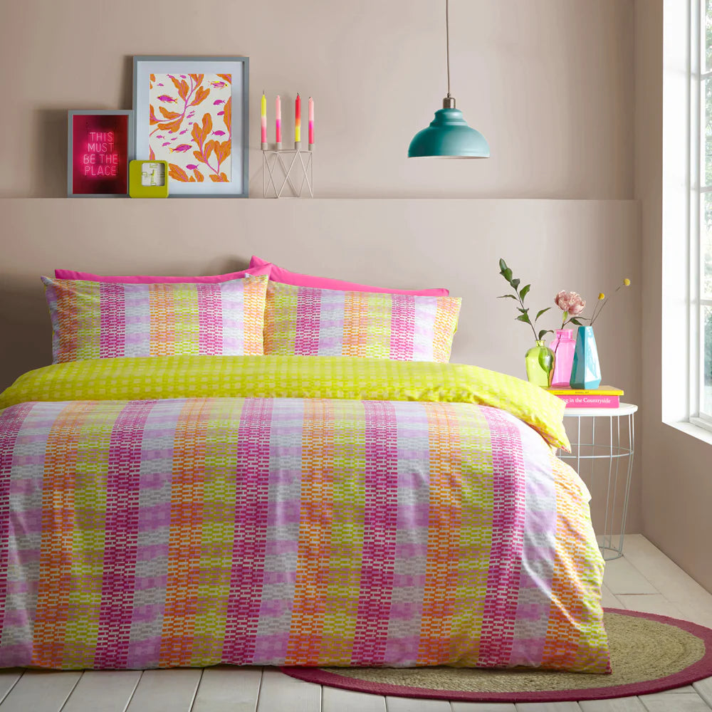 Furn Neola Abstract Neon Striped Duvet Cover Set Multicolour