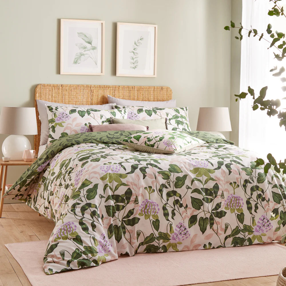 Wylder Passiflora Botanical Duvet Cover Set Peach/Vine Green