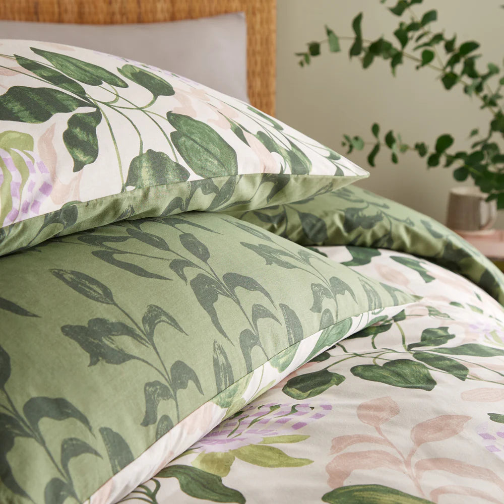Wylder Passiflora Botanical Duvet Cover Set Peach/Vine Green