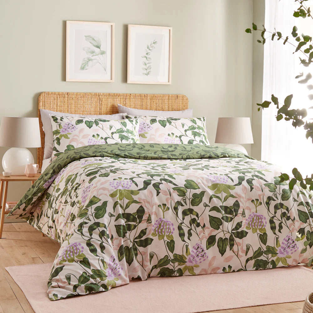 Wylder Passiflora Botanical Duvet Cover Set Peach/Vine Green