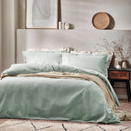Yard Waffle Textured 100% Cotton Duvet Cover Set in blue