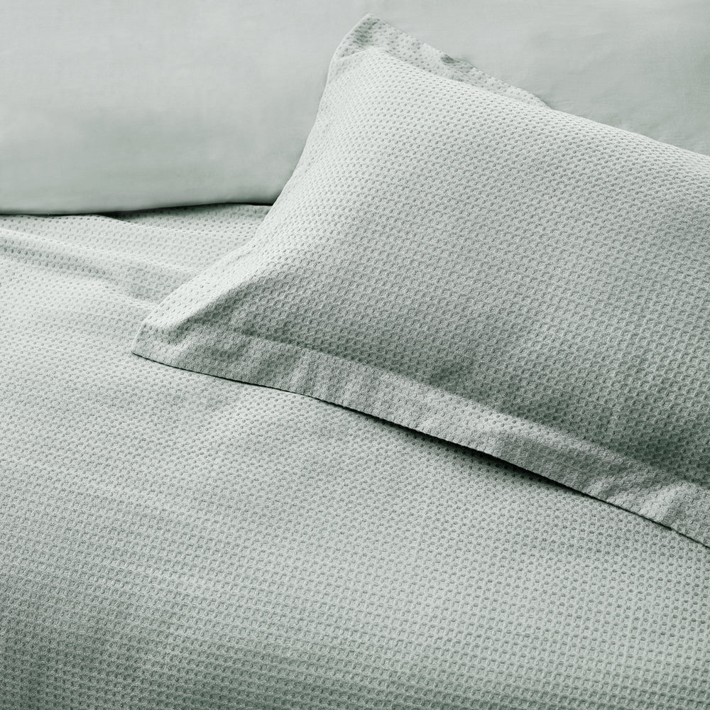 Yard Waffle Textured 100% Cotton Duvet Cover Set in blue