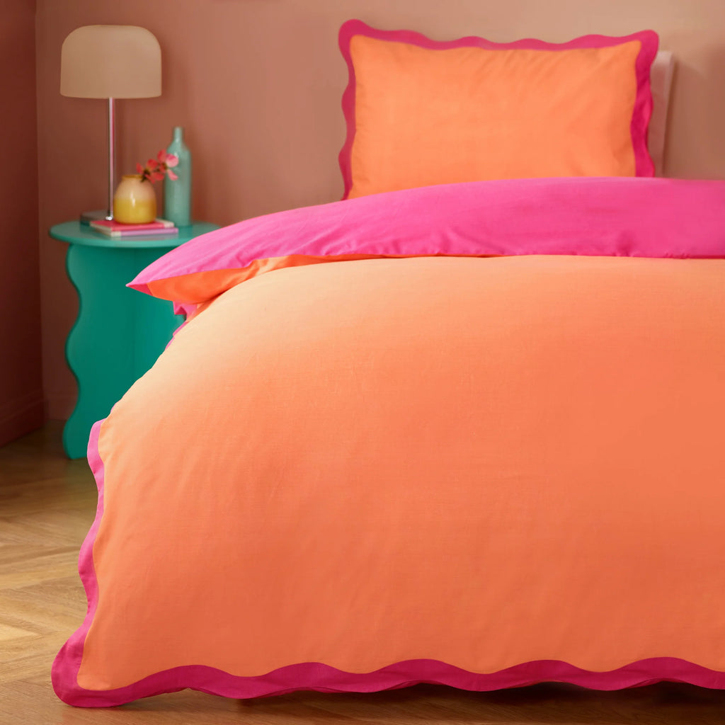 Furn Wiggle Scallop Duvet Cover Set Coral/Pink