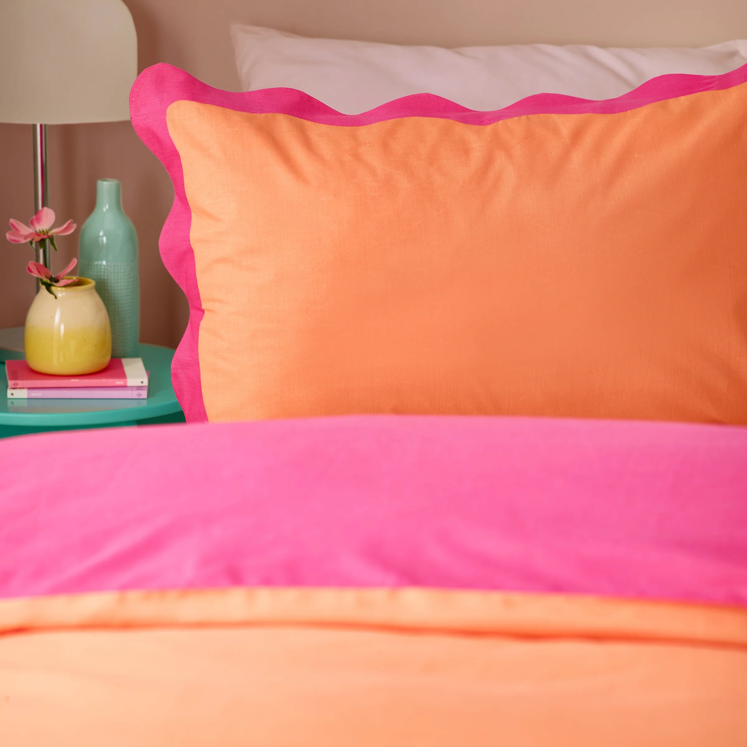 Furn Wiggle Scallop Duvet Cover Set Coral/Pink